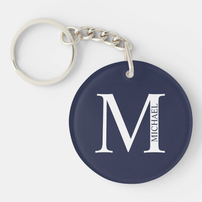 Monogram för marin blå Personlig och nyckelkedjan  (Framsidan)