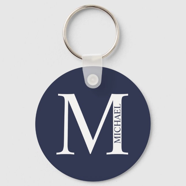 Monogram för marin blå Personlig och nyckelkedjan  Nyckelring (Framsida)