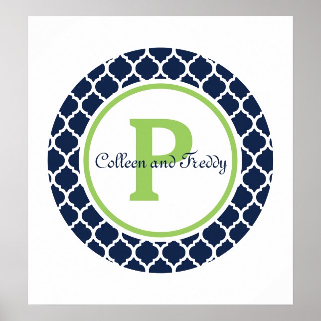Monogram för marin blå quatrefoil poster (Framsidan)