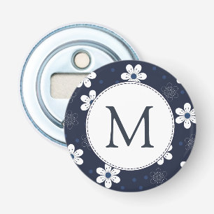 Monogram för marin blå Söt Blommigt Flasköppnare