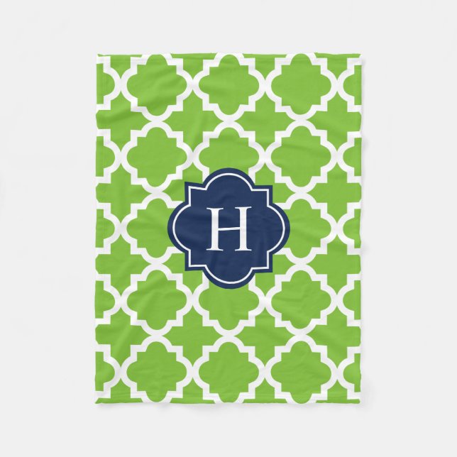 Monogram för marin och Grönt | Fleece Blanket (Framsidan)