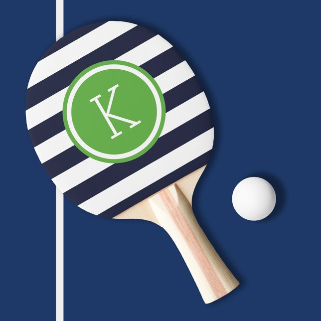 Monogram för marin och Grönt Preppy Rand Pingisracket (Skapare uppladdad)