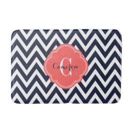 Monogram för marin och koral Chevron Badrumsmatta