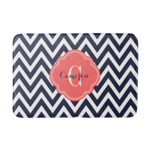 Monogram för marin och koral Chevron Badrumsmatta