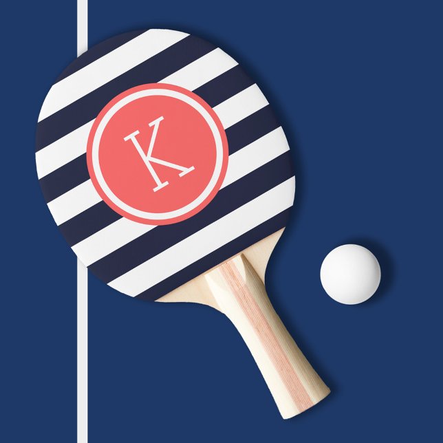 Monogram för marin och koral Preppy Rand Pingisracket (Skapare uppladdad)