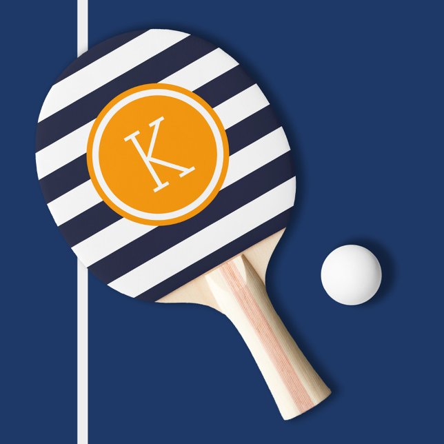 Monogram för marin och Orange Preppy Rand Pingisracket (Skapare uppladdad)