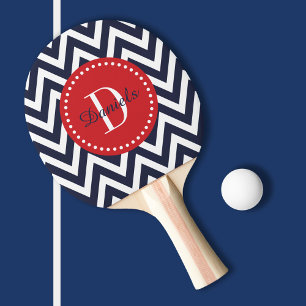 Monogram för marin och röd Chevron Pingisracket