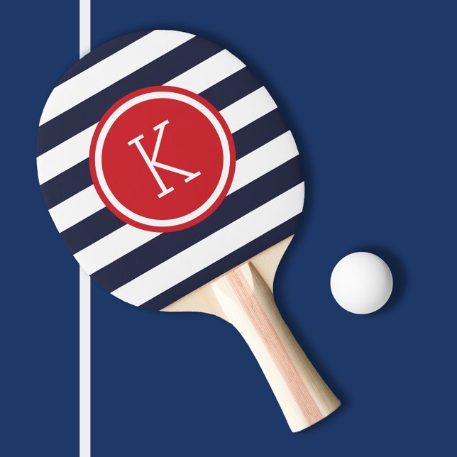 Monogram för marin och röd Preppy Rand Pingisracket (Skapare uppladdad)