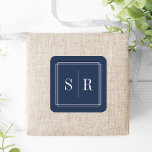 Monogram för marin och vit Bröllop Fyrkantigt Klistermärke<br><div class="desc">Klassiska och elegant bröllop monogramklistermärken är perfekt för att försegla inbjudningskomponenter,  favoriter med mera. Chic och enkel design i skarp marin blått och vitt har initialer,  monogram eller duogram som ramats in av ett tunt geometriskt gräns. Designad att samordna med vår tidslösa bröllop-samling i marinen.</div>