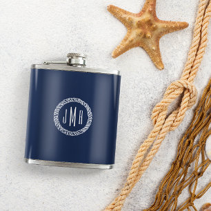 Monogram för marin och vit marin flotta fickplunta
