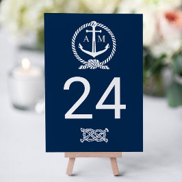 Monogram för marinblå ankor Bröllop Bordsnummer