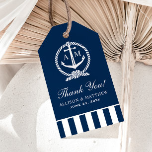 Monogram för marinblå ankor Bröllop Presentetikett