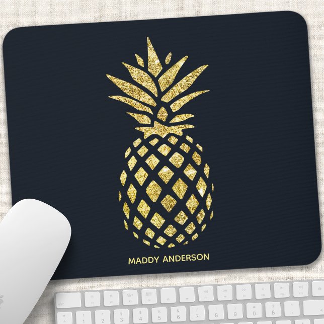 Monogram för marinblå Guld-ananas Musmatta (Skapare uppladdad)