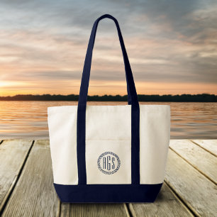 Monogram för marinblå logaritm tygkasse