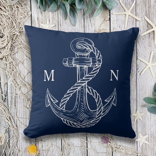 Monogram för marinblå marinankor utomhus kudde (Skapare uppladdad)