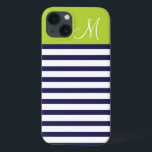 Monogram för marinblå och Grönt Preppy Rand<br><div class="desc">Utformning av Snyggt för Trendig i Cute Modern Girly Chic med Preppy Vågrät Rand och Solid Färg Block med Anpassningsbar Personlig Monogram Initial Brev</div>