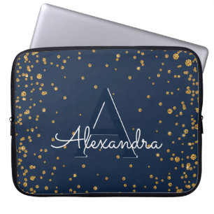 Monogram för marinblå och Guld-konfetti Laptop Fodral