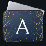 Monogram för marinblå och Guld-konfetti Laptop Fodral<br><div class="desc">Eleganten Monogram Fodral,  marinblått och Guld Konfetti. Fodral kan anpassas så att det omfattar ditt första och första namn.</div>