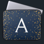 Monogram för marinblå och Guld-konfetti Laptop Fodral<br><div class="desc">Eleganten Monogram Fodral,  marinblått och Guld Konfetti. Fodral kan anpassas så att det omfattar ditt första och första namn.</div>