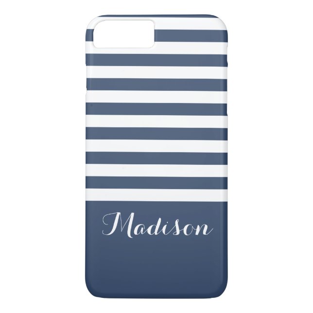 Monogram för marinblå och vit klassisk Rand Case-Mate iPhone Skal (Baksida)