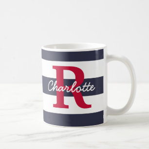 Monogram för marinblå Rand Crimson Kaffemugg