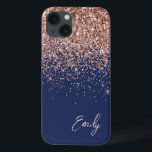 Monogram för marinblå  Rosa ros-Guld-Glitter<br><div class="desc">Ro Guld -  Rosa Faux-Gnistran och Dripping Glitter Brushed Metall Monogram Namn och Initial Mobil. Det gör perfekten söt 16-årsjubileum,  bröllop,  möhippa,  årsdag,  babydusch eller bachelorette-fest för någon som glam lyxen och chic stilar i kärlek.</div>