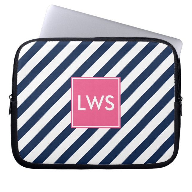 Monogram för marinblå sjömil Rand Laptop Sleeve (Framsidan)