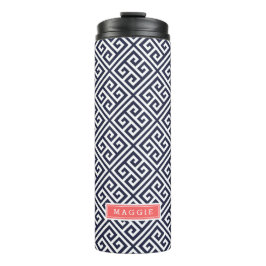 Monogram för marinblått och koralt grekiskt Nyckel