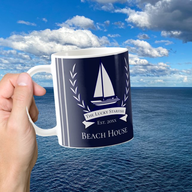 Monogram för marinens blå segelbåt kaffemugg (Skapare uppladdad)