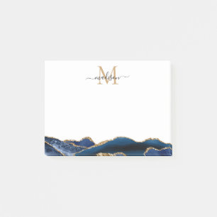 Monogram för marint blått Guld Agate Feminine Chic Post-it Block