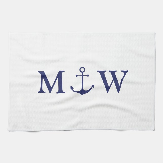 Monogram för marint blått par kökshandduk (Horisontell)