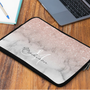 Monogram för marmor i ro Glitter Laptop Fodral
