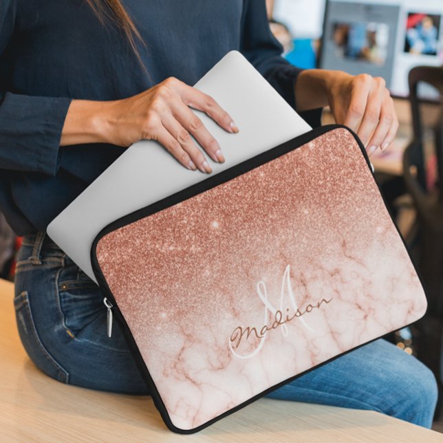 Monogram för marmor i ro Glitter Laptop Fodral (Skapare uppladdad)
