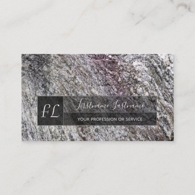 Monogram för marmor med grodd marmor i grått sten visitkort (Framsida)