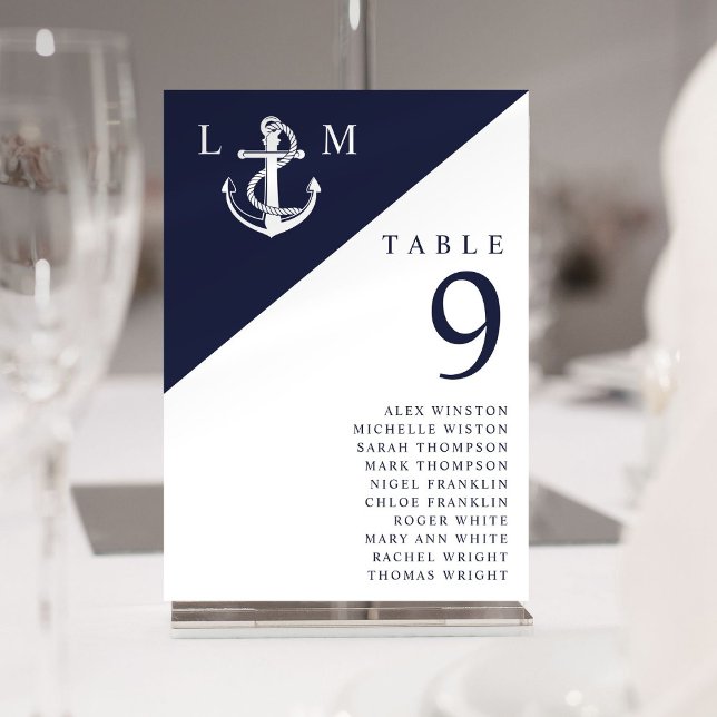 Monogram för marschdiagram för sjömansmonogram Bor Inbjudningar (Navy Nautical Monogram Table Number Seating Chart)
