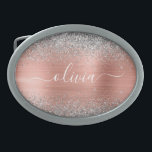 Monogram för Metall vid Silver i Glitter<br><div class="desc">Ro Guld -  Rosa och Silver Faux Foil Metallic Gnistra Glitter Brushed Metall Monogram Namn Bälte Buckle. Detta gör perfekt studenten,  söt 16 16,  18,  21,  30,  40,  50,  60,  70,  80,  90:e,  100-årsdag,  bröllop,  möhippa,  årsdag,  babydusch eller bachelorette-gåva till någon som glam lyx och chic stilar.</div>