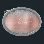 Monogram för Metall vid Silver i Glitter<br><div class="desc">Ro Guld -  Rosa och Silver Faux Foil Metallic Gnistra Glitter Brushed Metall Monogram Namn Bälte Buckle. Detta gör perfekt studenten,  söt 16 16,  18,  21,  30,  40,  50,  60,  70,  80,  90:e,  100-årsdag,  bröllop,  möhippa,  årsdag,  babydusch eller bachelorette-gåva till någon som glam lyx och chic stilar.</div>