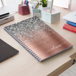 Monogram för Metall vid Silver i Glitter Anteckningsbok