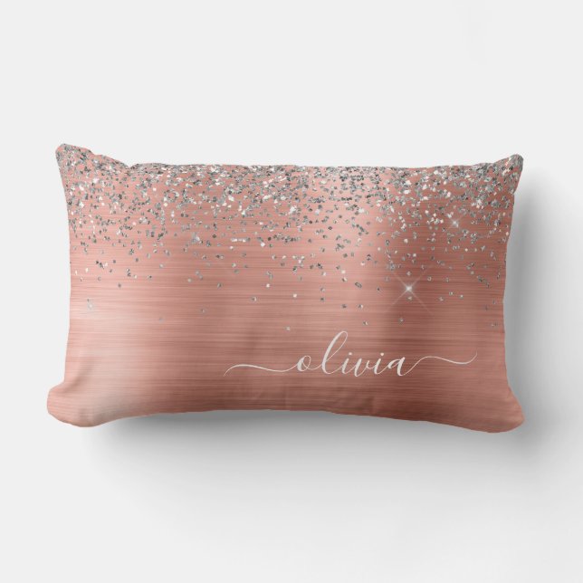 Monogram för Metall vid Silver i Glitter Lumbarkudde (Framsida)