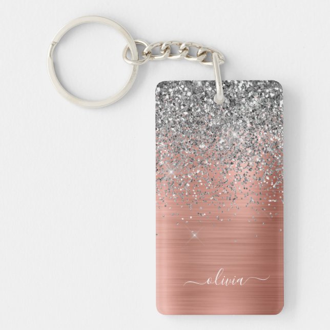 Monogram för Metall vid Silver i Glitter Nyckelring (Framsidan)