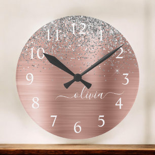 Monogram för Metall vid Silver i Glitter Rund Klocka