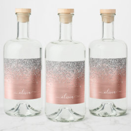 Monogram för Metall vid Silver i Glitter Spritflaskor Etikett