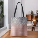 Monogram för Metall vid Silver i Glitter Tygkasse<br><div class="desc">Rosa ros Guld och  Rosa och Silver Faux Gnistra och Glitter Metallic Stainless Steel Foil Elegant Monogram Bok Bag. Denna Bok-bag kan anpassas så att den omfattar ditt första och första namn och ges som julklapp,  Sverige 16 födelsedagar,  Möhippa eller Bröllop.</div>