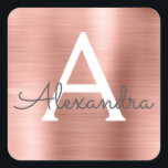 Monogram för metallisk monogram rosa ros Guld Girl Fyrkantigt Klistermärke<br><div class="desc">Rosa ros Guld Faux Girly Metallic Stainless Steel Elegant Sticker. Det här klistermärket kan anpassas så att det omfattar ditt första och första namn för en födelsedag,  möhippa eller bröllop-gåva till paket.</div>