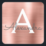 Monogram för metallisk monogram rosa ros Guld Girl Fyrkantigt Klistermärke<br><div class="desc">Rosa ros Guld Faux Girly Metallic Stainless Steel Elegant Sticker. Det här klistermärket kan anpassas så att det omfattar ditt första och första namn för en födelsedag,  möhippa eller bröllop-gåva till paket.</div>