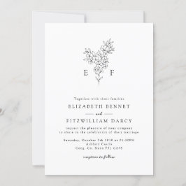 Monogram för minimal Blommar för körsbär i Hand pl Inbjudningar