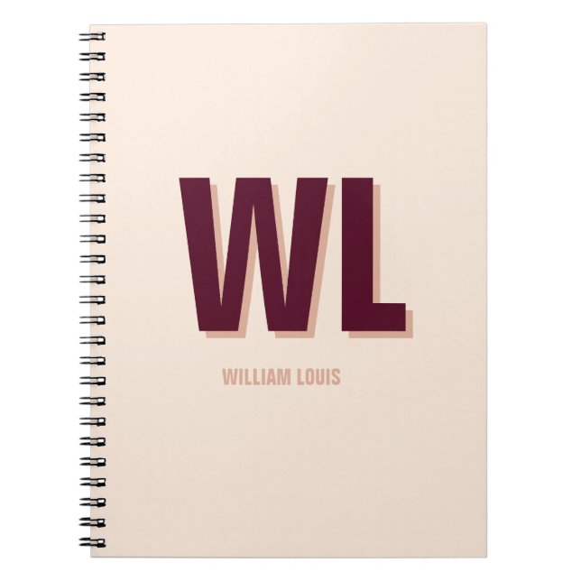 Monogram för minimal Burgundy Rosa Personlig Anteckningsbok (Framsidan)