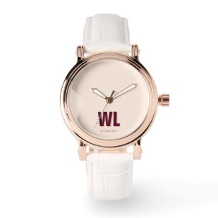 Monogram för minimal Burgundy Rosa Personlig Armbandsur