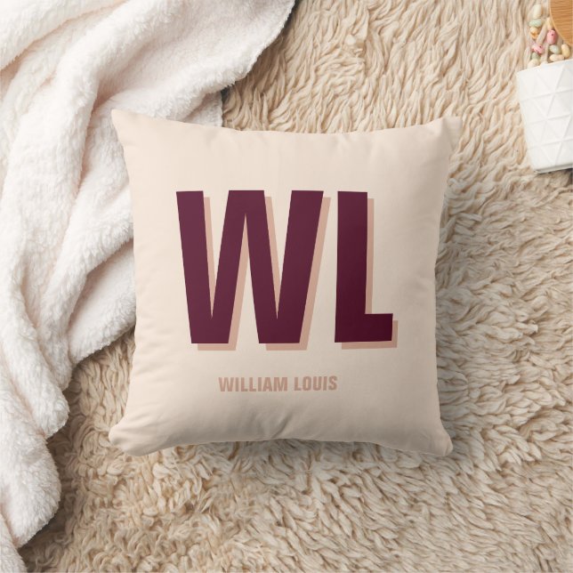 Monogram för minimal Burgundy Rosa Personlig Kudde (Filt)