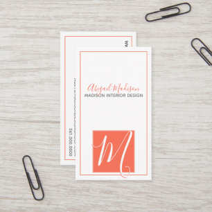 Monogram för minimalistisk koral Elegant Visitkort